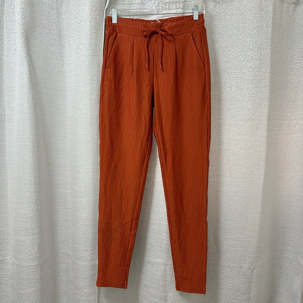 ICHI Women's Striped Straight Leg Pants in Rust Orange Size Small Preppy Office